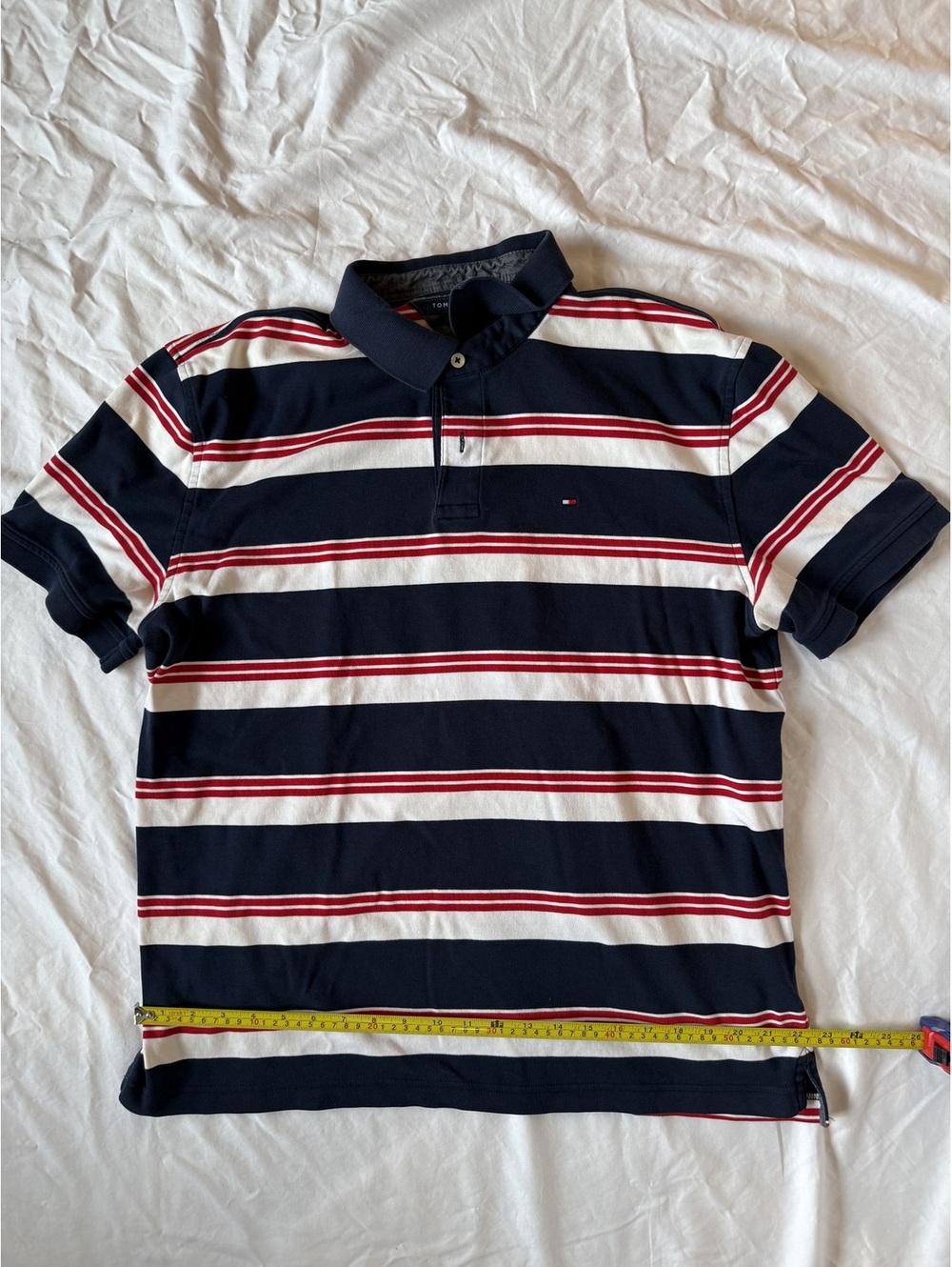 Tommy Hilfiger Men's Striped Polo Shirt Navy Red White Size L